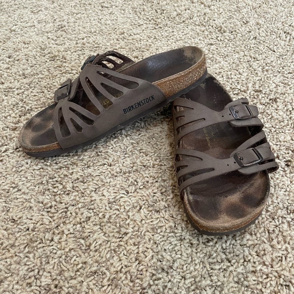 Birkenstock Granada Dark Brown Leather Slide Sandals